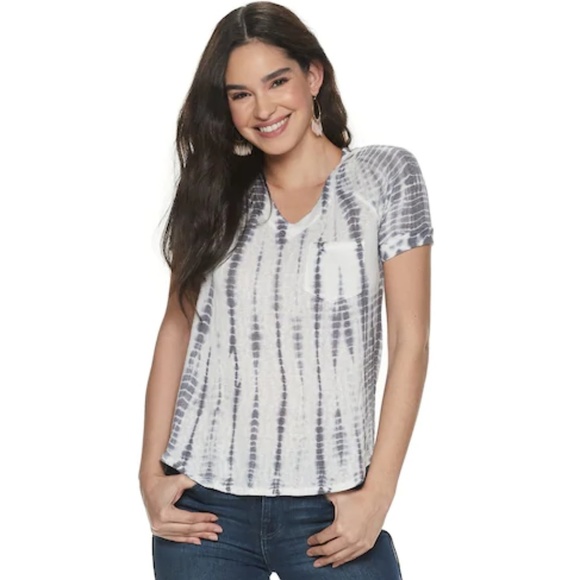 🔴 5/$15 Rock & Republic White Navy Ribbed Tee - Picture 2 of 2